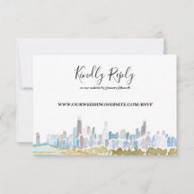 Chicago City Skyline Watercolor Online RSVP Card