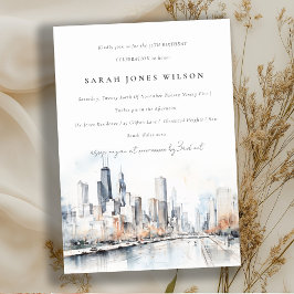 Convites Chicago, Illinois City Scape Watercolor Birthday