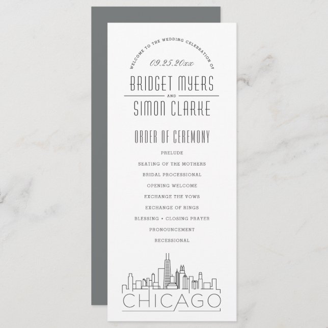 Convites Chicago | Programa de Casamento por Deco Moderno (Frente/Verso)