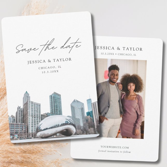 Convites Chicago Salve o Centro Chicago Casamento (Chicago Save the Date Downtown Chicago Wedding Invitation)