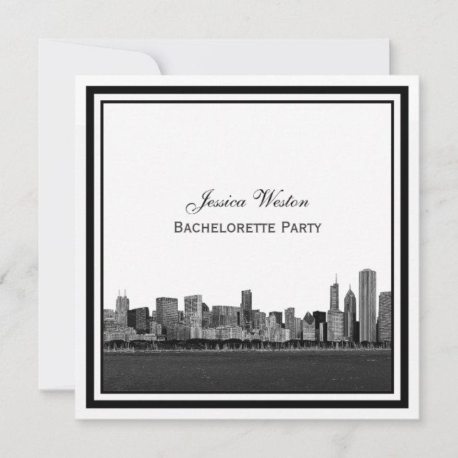 Convites Chicago Skyline Enchida Bachelorette (Frente)