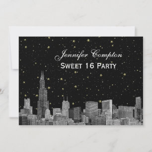 Convites Chicago Skyline Etch Estrela DIY BG SQ Doce 16 H