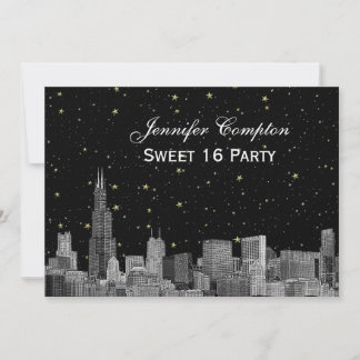 Convites Chicago Skyline Etch Estrela DIY BG SQ Doce 16 H