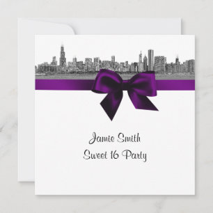 Convites Chicago Skyline Etchou BW Purple Sweet SQ