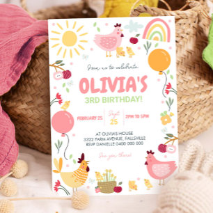 Convites Chicken Birthday Invitation Rainbow Chicken Spring