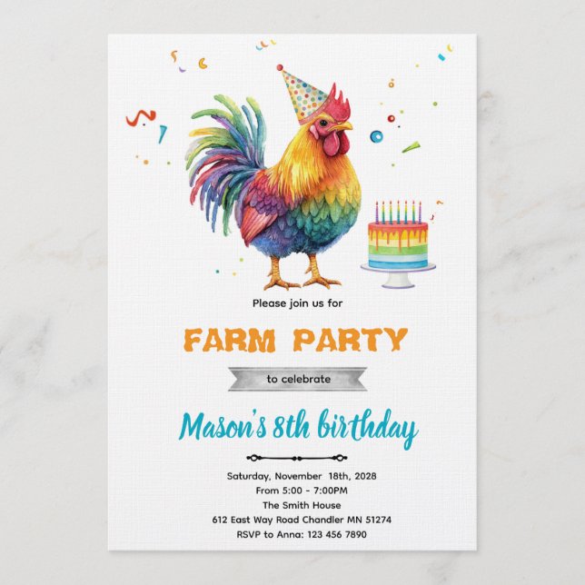 Convites Chicken Birthday Party Invitation (Frente)