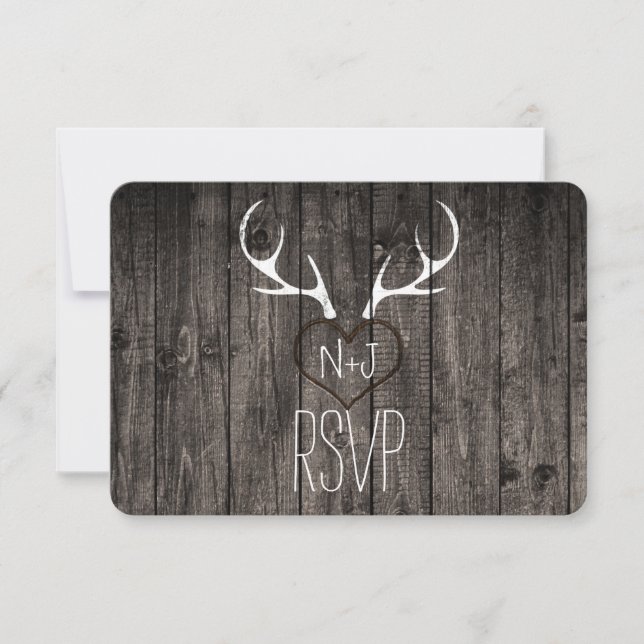 Convites Chifre de Veado Rústico e RSVP de Casamento com Co (Frente)