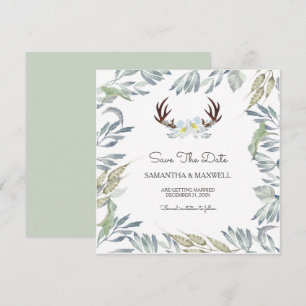 Convites Chifre de veado & Save the Date com folhagens, Azu