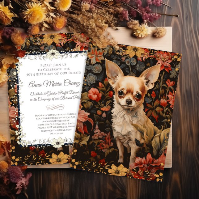Convites Chihuahua com Flores no Estilo de William Morris (Criador carregado)