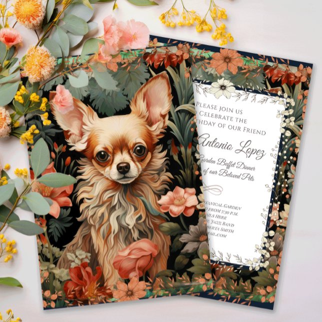 Convites Chihuahua Vintage Floral Tapeçaria (Criador carregado)