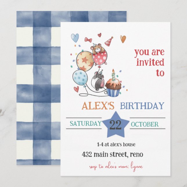 Convites Child Birthday Invitation with Hedgehog (Frente/Verso)