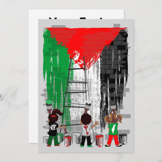 Convites Children of Gaza Painting Palestine Flag  (Frente/Verso)