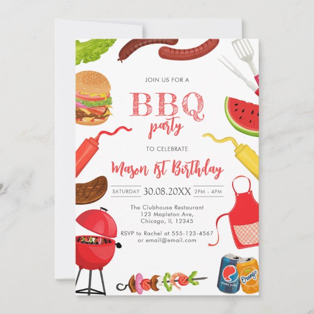 Convites Children's BBQ Birthday Invitation (Frente)