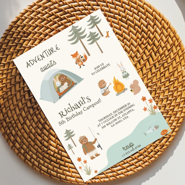 Convites Children's birthday Invitation in camping vibes  (Criador carregado)