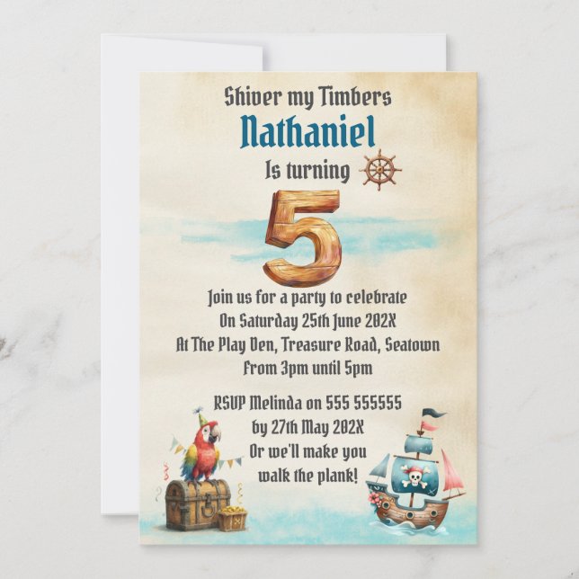 Convites Childrens Pirate Themed Birthday Party Invitation (Frente)