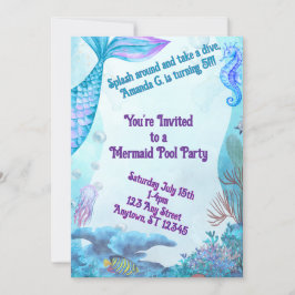 Convites Child's Mermaid Birthday Double Sided Invitation