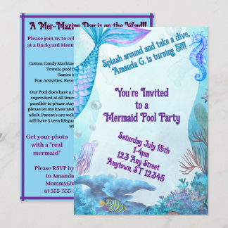Convites Child's Mermaid Birthday Double Sided Invitation