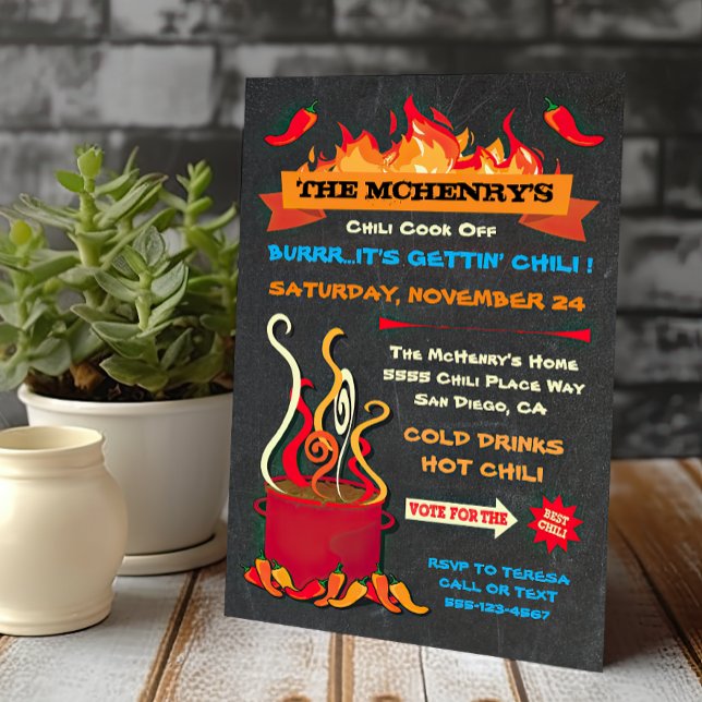 Convites CHILI COOK OFF Chalkboard Party Poster (Criador carregado)