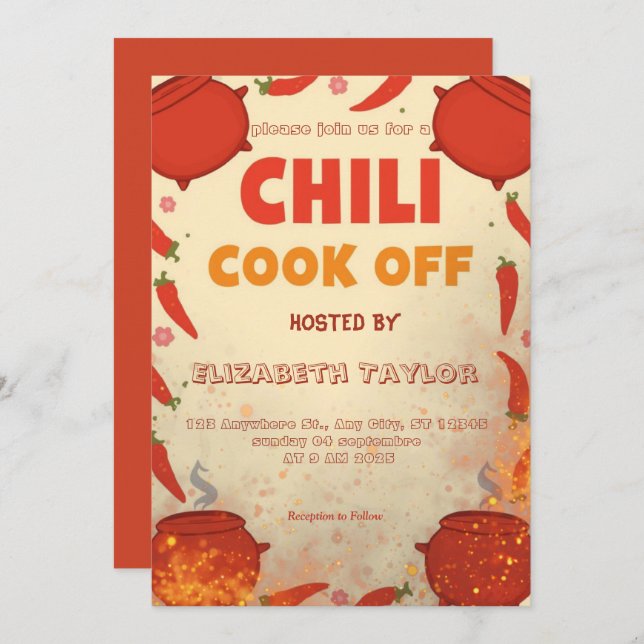 Convites Chili Cook Off Party Invitation (Frente/Verso)