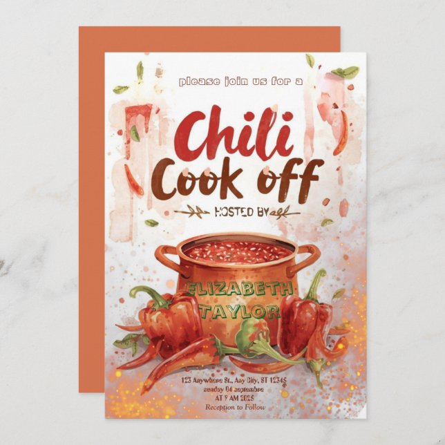 Convites Chili Cook Off Party Invitation (Frente/Verso)