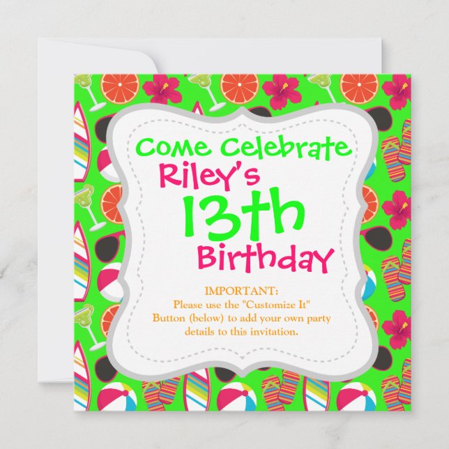 Convites Chinelos de festas de praia Óculos de sol Bola de  (Frente)