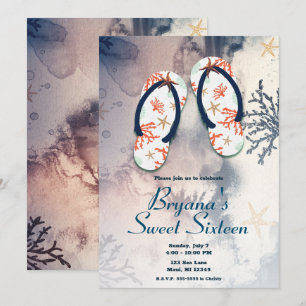 Convites Chinelos de Praia Tropical Festa de 16 Anos Doce 