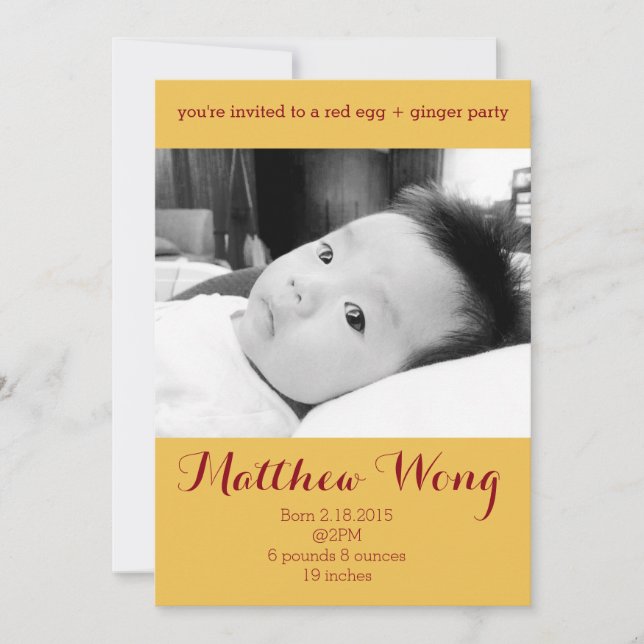 Convites Chinês de 100 dias de idade, Festa Vermelha de Ovo (Frente)