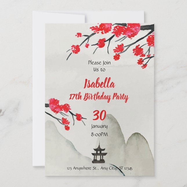 Convites Chinese Birthday Invitation template New year invi (Frente)