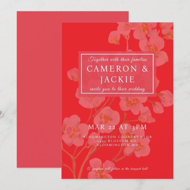 Convites Chinese Cherry Blossom Pink Wedding (Frente/Verso)