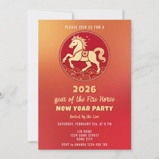 Convites Chinese New Year 2026 Horse New Year Party (Frente)