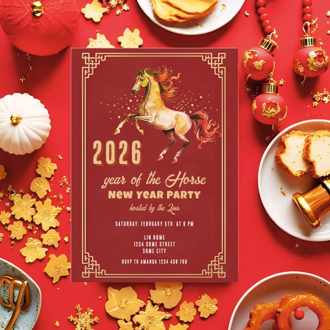Convites Chinese New Year 2026 Horse New Year Party (Criador carregado)