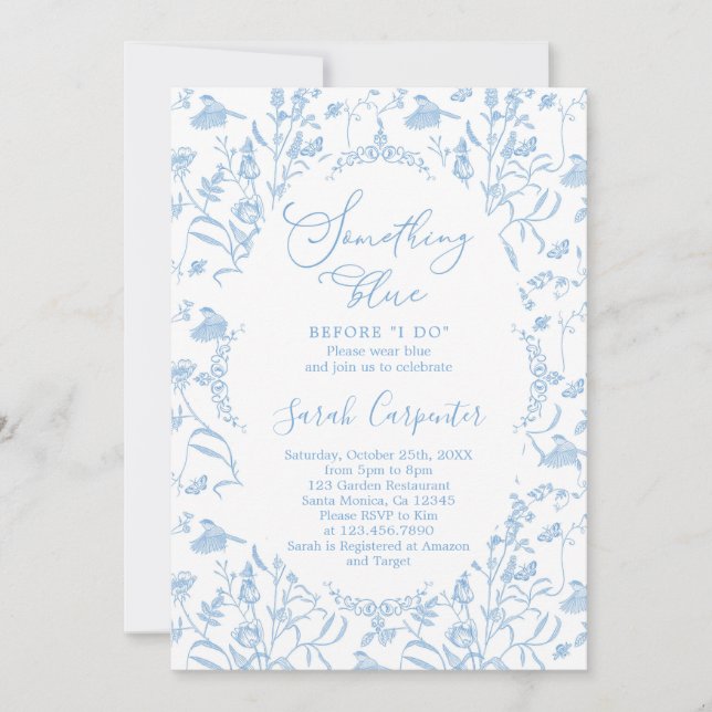 Convites Chinoiserie Algo Azul antes que eu faça Bridal (Frente)