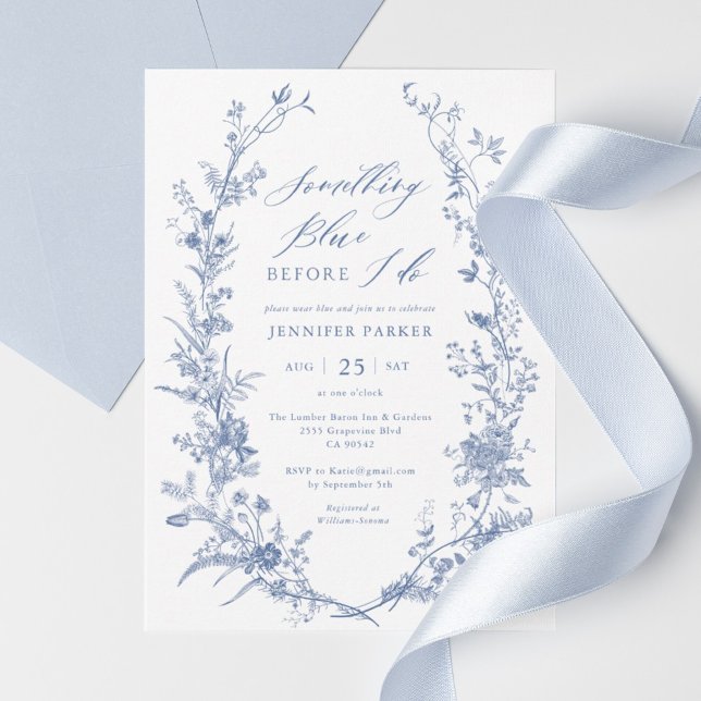 Convites Chinoiserie Algo Chá de panela Azul (Chinoiserie Something Blue Bridal Shower Invitation)