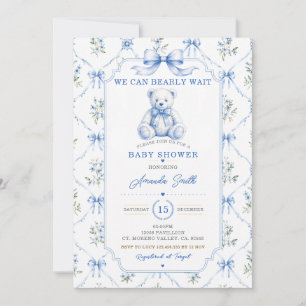 Convites Chinoiserie Azul Menino Chá de Bebê toile urso Flo