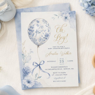 Convites Chinoiserie Balão Azul Shower de Bebê Menino