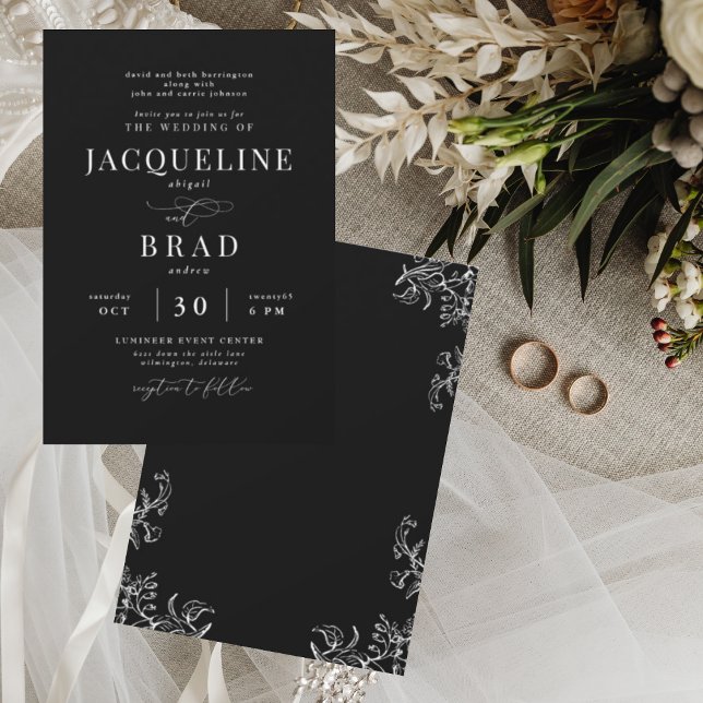 Convites Chinoiserie Black Elegant Ambos Parents Casamento  (Criador carregado)