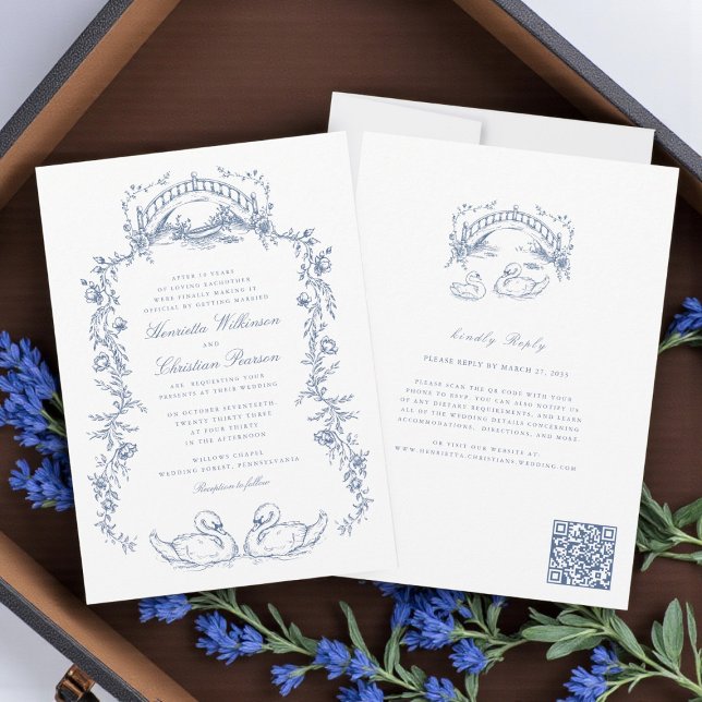 Convites Chinoiserie blue all in one Wedding Invitation (Criador carregado)
