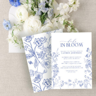 Convites Chinoiserie Blue Floral Baby In Bloom