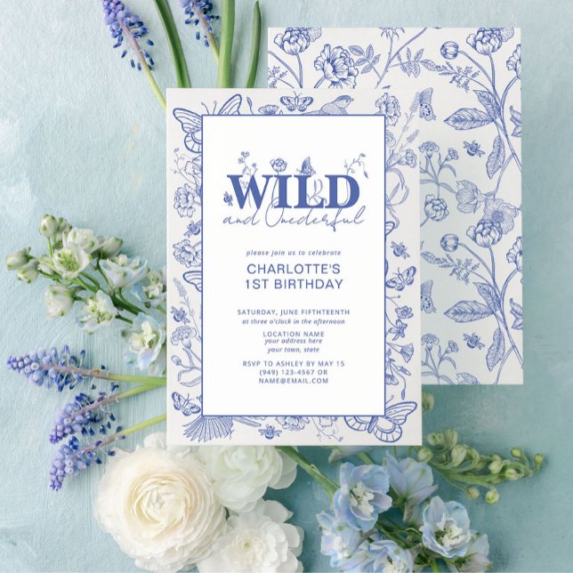 Convites Chinoiserie Blue Wild & primeiro aniversario Marav (Easily personalize this sweet baby's first birthday invitation with your unique details.
)