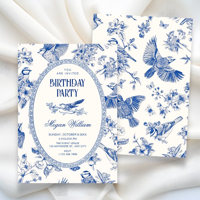 Convites Chinoiserie botânico floral ave aniversário (Criador carregado)