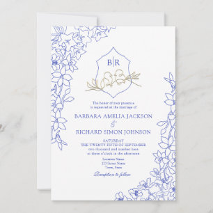 Convites Chinoiserie Crista Floral Azul Casamento
