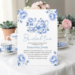 Convites Chinoiserie Floral Azul Buquê de Chá para Chá de N
