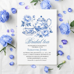 Convites Chinoiserie Floral Azul Buquê de Chá para Chá de N