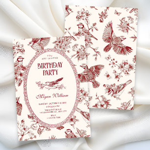 Convites Chinoiserie floral vintage aniversário de pássaro