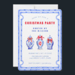 Convites Chinoiserie Ginger Jar CHRISTMAS<br><div class="desc">Este convite de festas CHRISTMAS tem uma design de chinoiserie com três frascos diferentes de gengibre. A borda ao redor dos convites é um quadro de bambu azul. Você pode editar o texto para atender às necessidades do seu evento. As costas têm um padrão coordenado de bambu.</div>