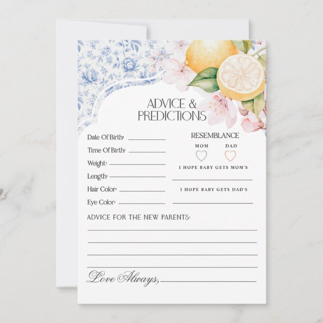 Convites Chinoiserie Lemon Tea com conselhos da mãe para be (Frente)