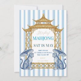 Convites Chinoiserie Mahjong Party Blue