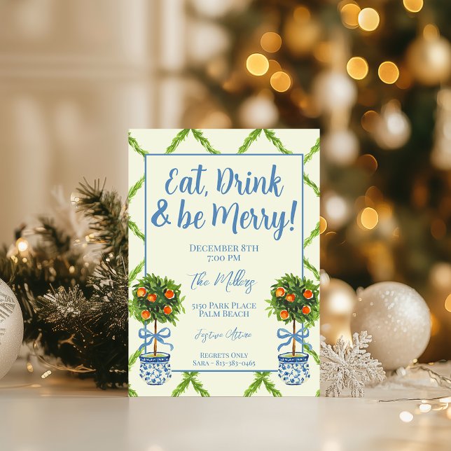 Convites Chinoiserie Orange Citrus Topiary Festa de Natal (Criador carregado)