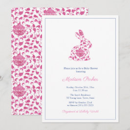 Convites Chinoiserie Pink Bunny Baby Chá