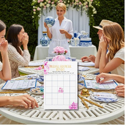 Convites Chinoiserie Pink Willow Bridal Shower Bingo game